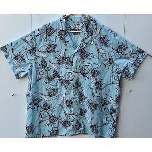 Levis 3XL Relaxed Fit Short Sleeve Button Down Shirt Blue Thistle Floral Print